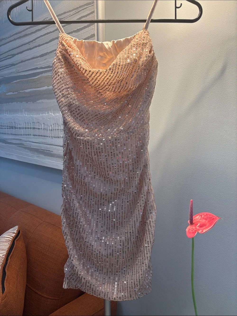Girls' Sequin Cowl Neck Formal Dress - Blush Pink